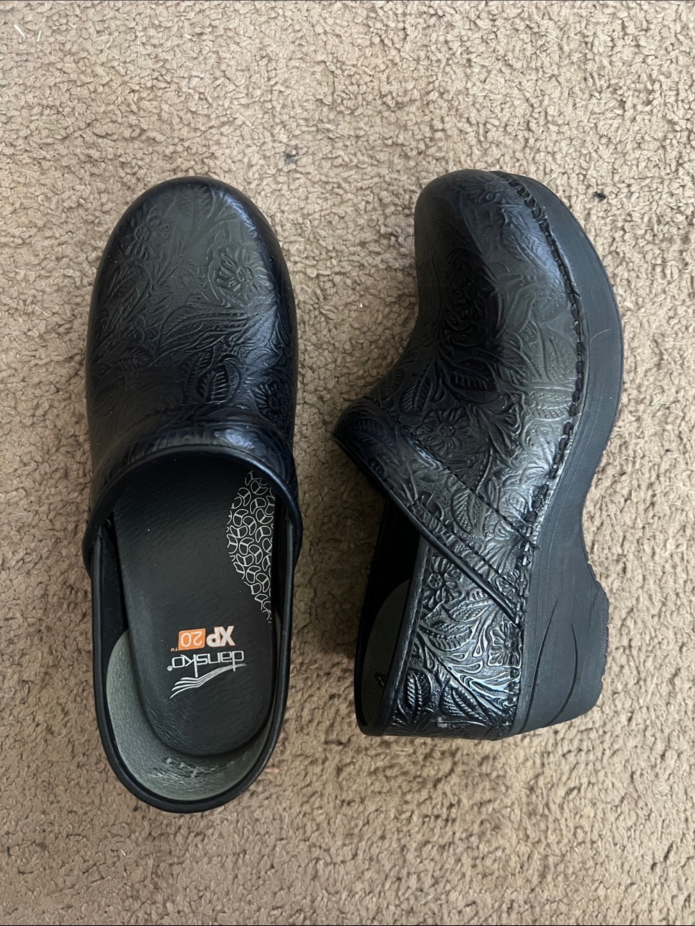 Dansko Black Embossed Leather Clogs
